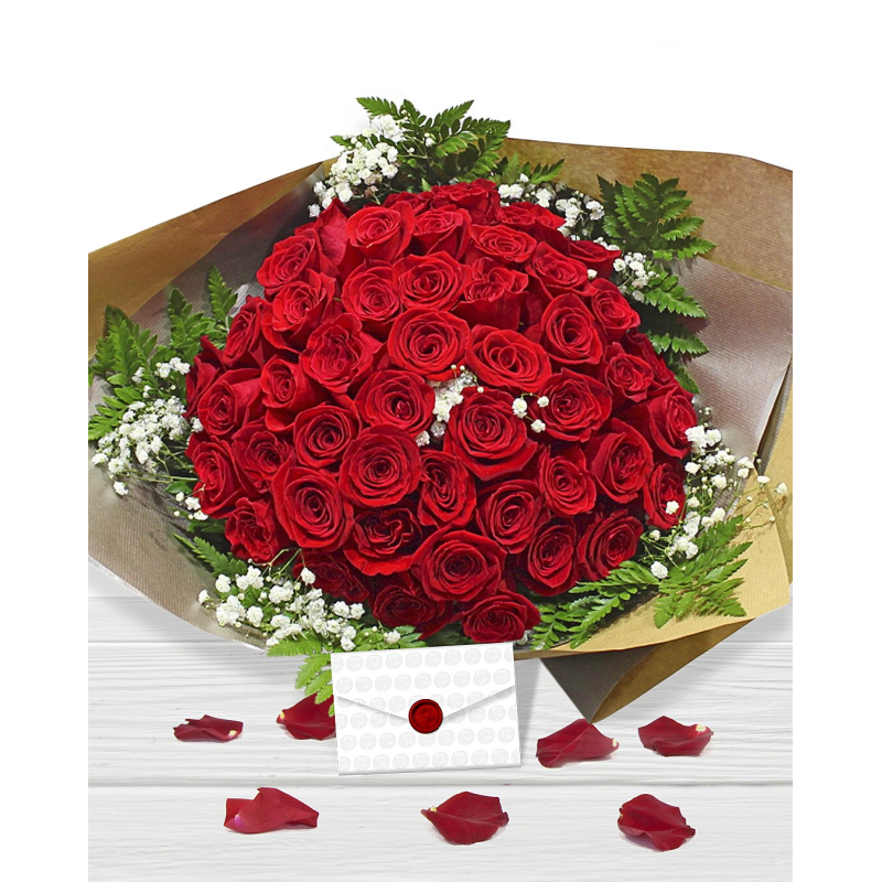 Bouquet of 50 Roses / Bouquet of 51 Red Roses at Home