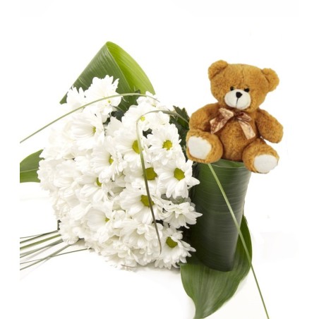 Bouquet of white daisies White Daisies and Teddy Bear at Home