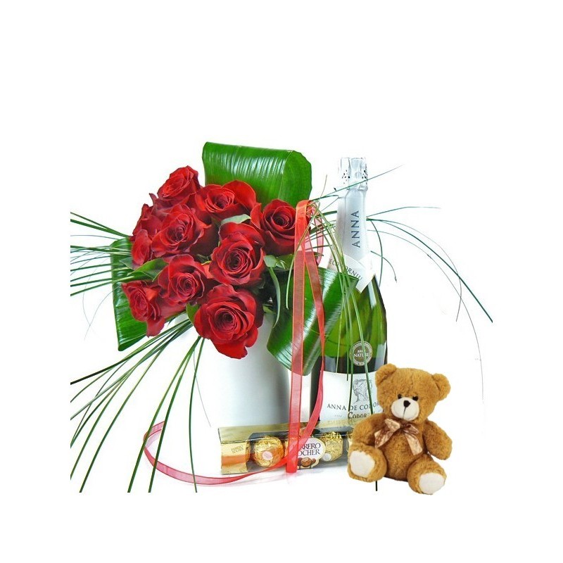 Roses, Bottle of Cava, Teddy Bear and Chocolates! Free Delivery