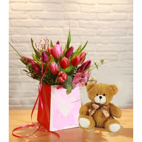 Tulips and Teddy. Tulips Bouquet Free Shipping