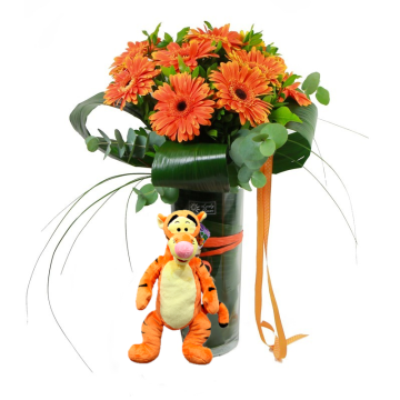 Bouquet of Gerberas with stuffed animal Disney Flowers for Births Love