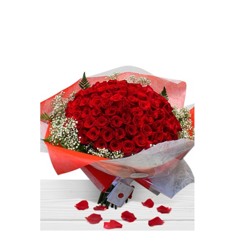 Give Love on Valentine's Day Large Bouquet of Red Roses 101 Roses