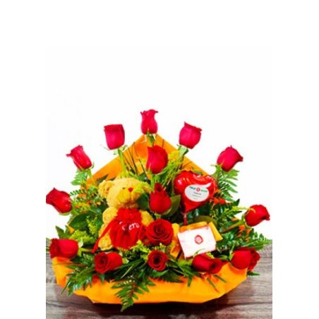 Buy Roses Valentine Center Roses and Teddy Free Delivery