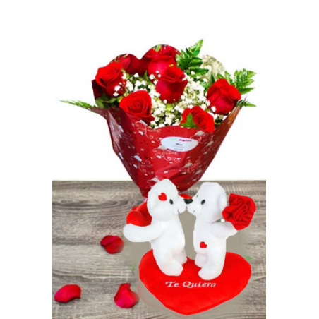 Regalo Perfecto San Valentín Felicitar Amor con Rosas y Peluche