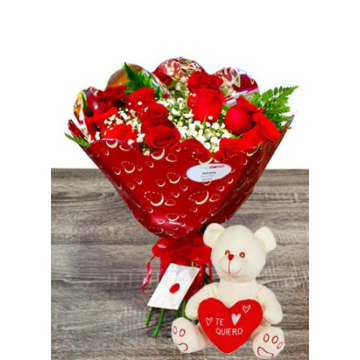 Rosas para Enamorados San Valentín Peluche Cupido Entrega GRATIS