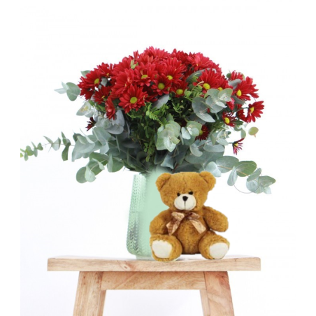 Ramo de Margaritas con Oso de Peluche. Regalar Margaritas y Peluche