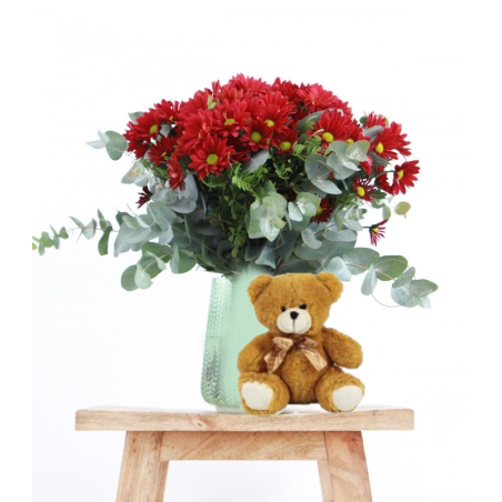 Bouquet of Daisies with Teddy Bear. Gift Daisies and Teddy
