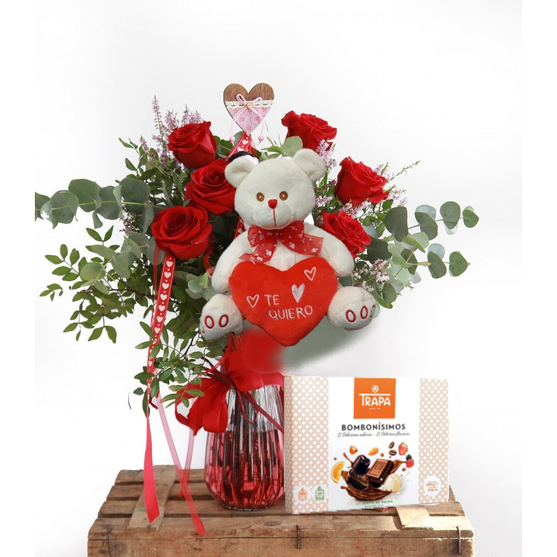 Bouquet of Roses with Teddy Bear and Chocolates. Flowers on Offer Free Delivery