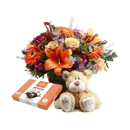 Rustic Flower Basket & Plush. Free home delivery