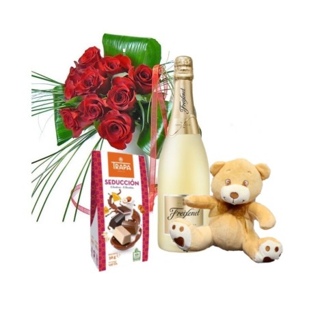 Roses, Bottle of Cava, Teddy Bear and Chocolates! Free Delivery