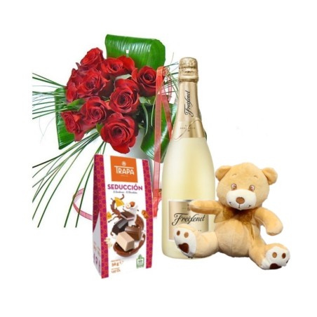 Rosas, Botella de Cava, Peluche y Bombones! Entrega Gratis