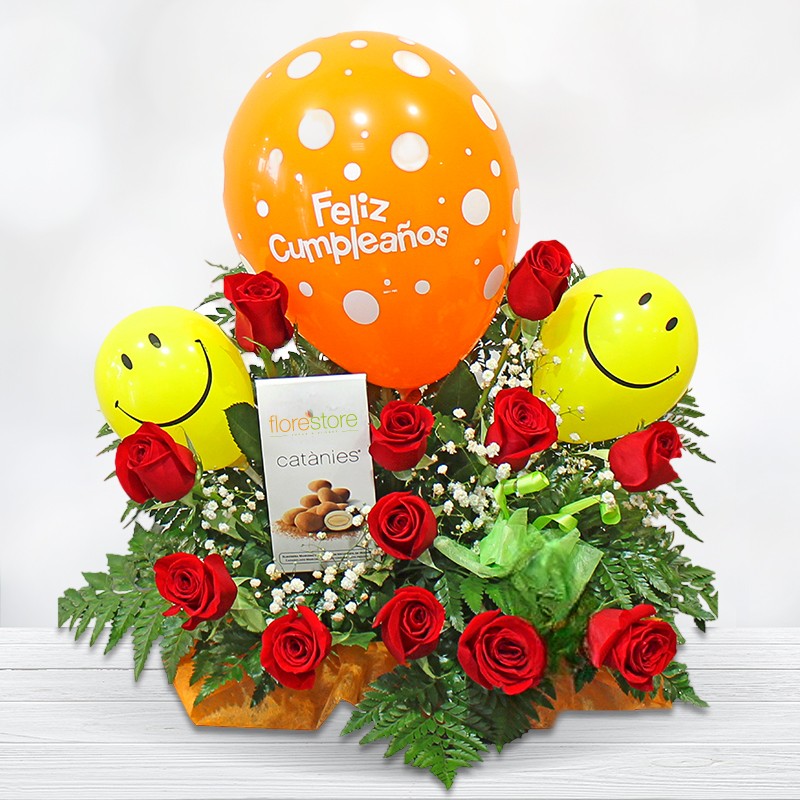 Original Gift Birthday Free Shipping Center of Flowers and Balloons