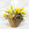 Yellow Tulips. Basket of Tulips. Tulip Bouquet at Home