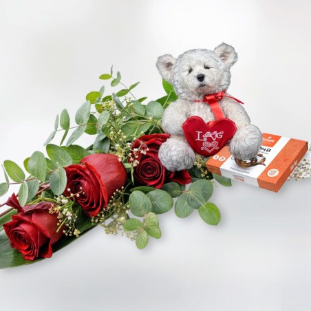 Ramo de Rosas con Peluche y Bombones a domicilio. Regala Flores