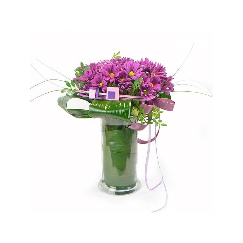 Fuchsia daisies & vase
